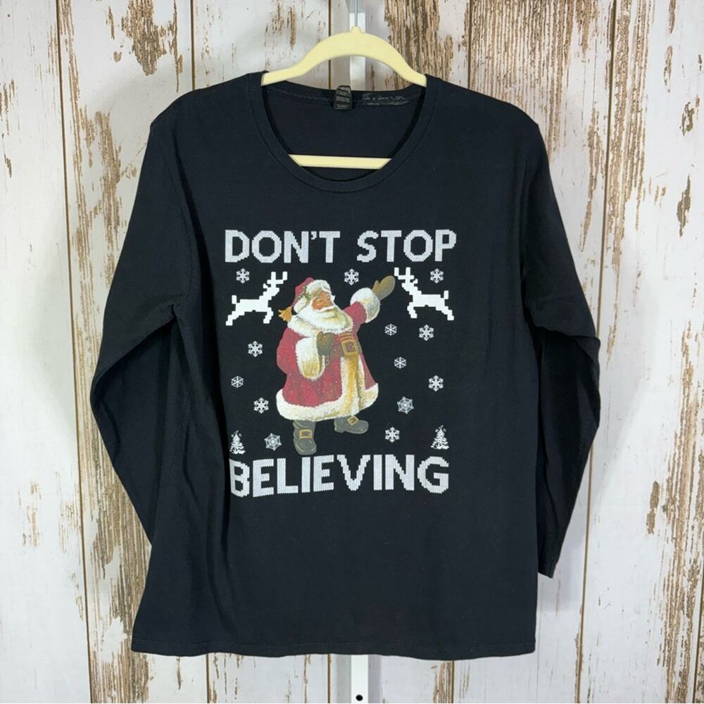 Anvil, Festive Santa Black Long Sleeve Tee. Size XL. In excellent condition!